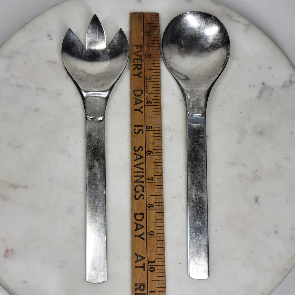VTG Napier Salad Tongs Silver Plate Spoon Fork Serving Set MCM Minimalist 2 Pcs